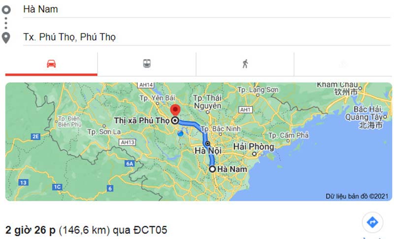 Hà Nam cách Phú Thọ bao nhiêu km?