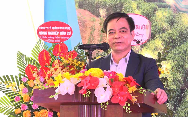 Phó Chủ tịch UBND tỉnh Phú Thọ, ông Nguyễn Thanh Hải phát biểu tại buổi lễ ký kết xuất khẩu bưởi Đoan Hùng